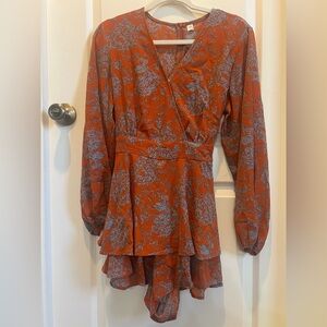 Fashion Brand Company Rust and Gray Long Sleeve Dress